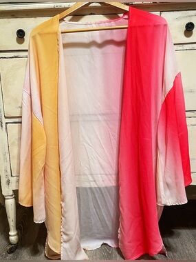 Ombre Open-Front Kimono Cardigan in Yellow & Pink